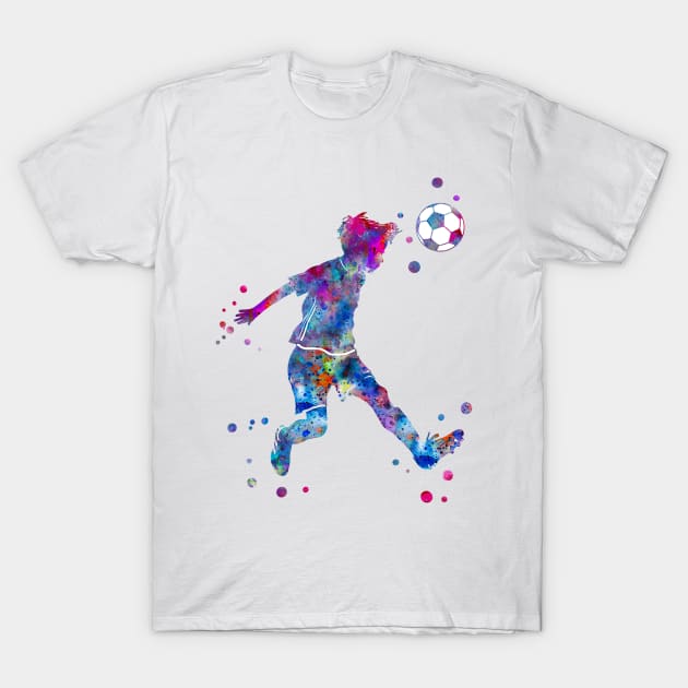 Soccer Player Little Boy Heading the Ball T-Shirt by RosaliArt